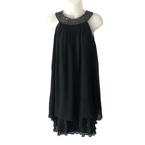 Women's Maggy London Black 100% Silk Chiffon Ruffled Hemline Dress. Size 6P